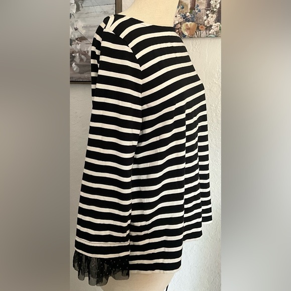 J Crew Womens Black & White Striped Long Sleeve Flocked Lace Cuff Pullover Top L - Picture 4 of 5